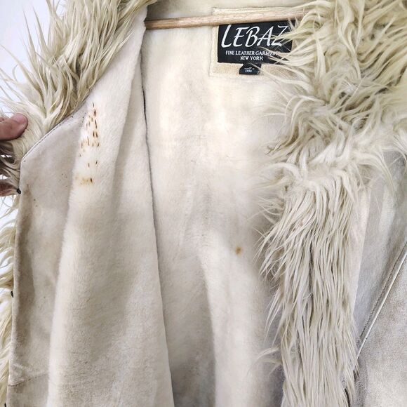 Vintage Y2K Penny Lane Coat Blue Asphalt Suede Leather Jacket Faux Fur Size XL - Picture 8 of 16